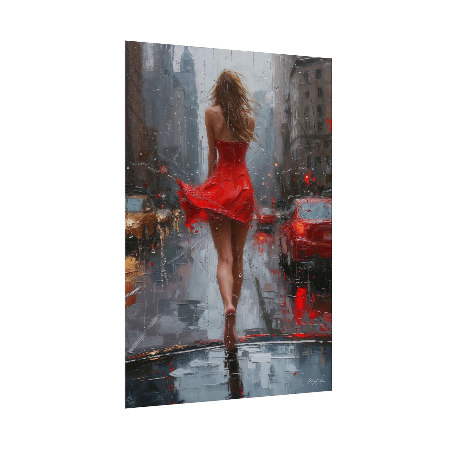 Red Dress under Rain