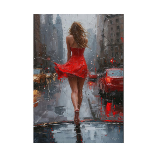 Red Dress under Rain