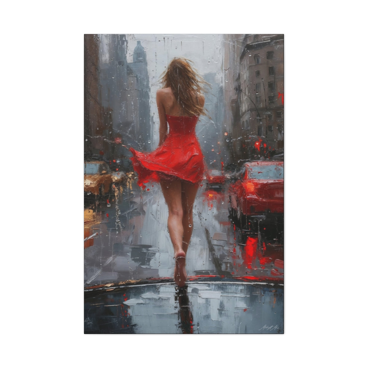 Red Dress under Rain